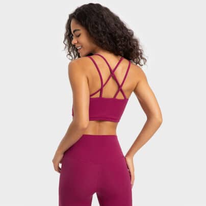 fitfeverapparel fixed bra pad integrated cross hollow push-up bra - Image 3